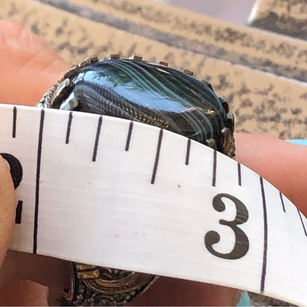 Men’s Sterling Striped Agate Ring Made In Turkey Blue Stones Size 10 Handmade